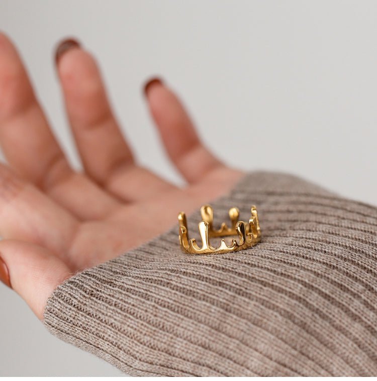 316L rustfrit stål med 18K forgyldt kronestil justerbar ring - Lilla Villa