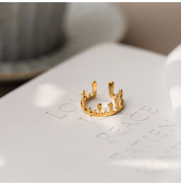 316L rustfrit stål med 18K forgyldt kronestil justerbar ring - Lilla Villa
