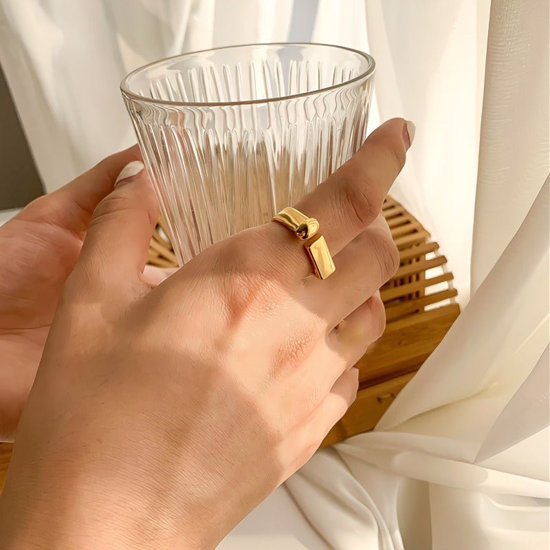 925 Sølv Forgyldt 14K Guld Geometrisk Justerbar Ring – Minimalistisk og Elegant Design - Lilla Villa