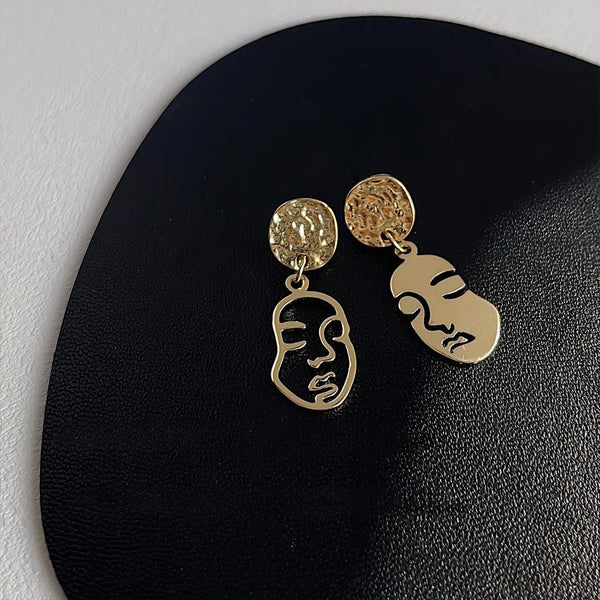 925 sølv nål 14K forgyldt kunstnerisk abstrakt asymmetrisk design øreringe - Lilla Villa