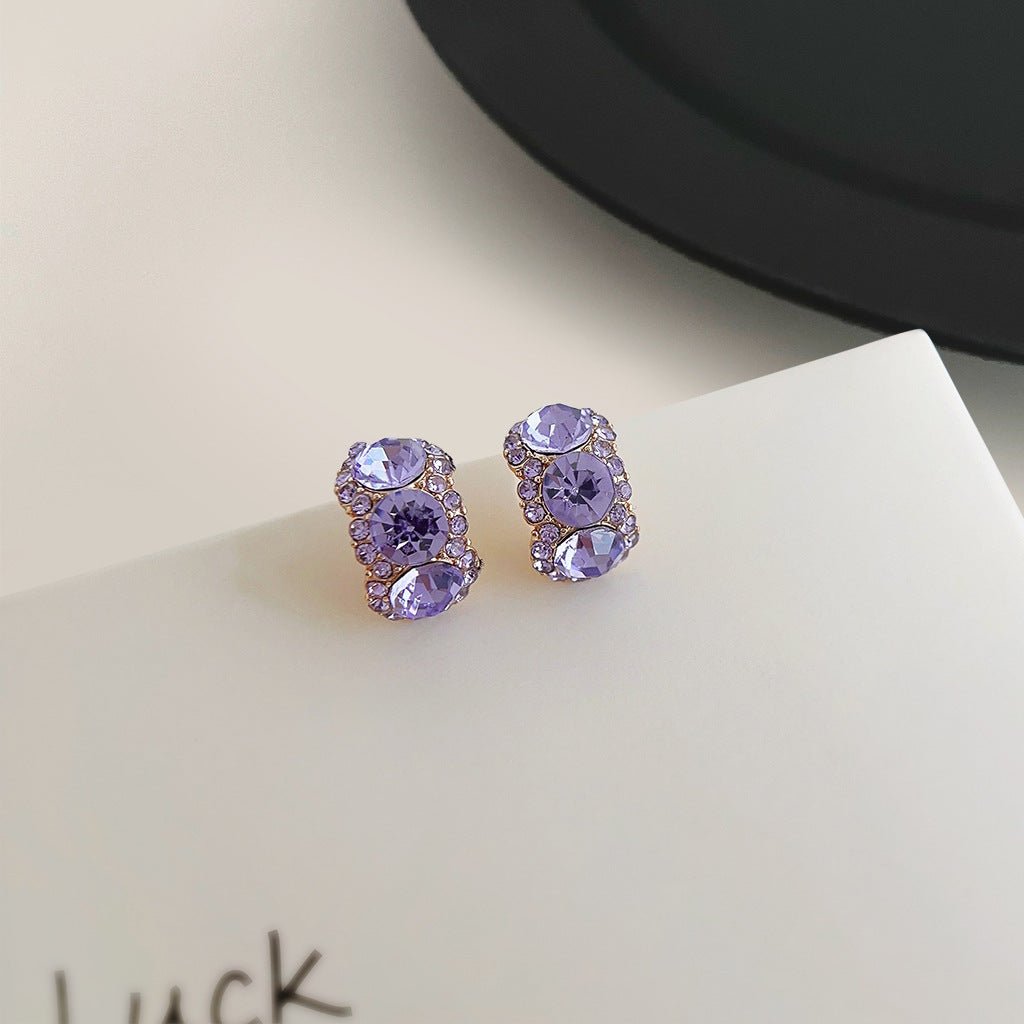 925 sølv nåle 14K Forgyldte Lilla Krystal Øreringe med Zirkonia – Elegant og Glitrende Design - Lilla Villa