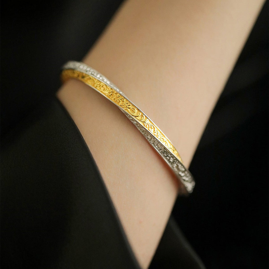 925 Sterling Sølv & 14K Forgyldt Vintage Armbånd – Unik og Raffineret Håndværk - Lilla Villa