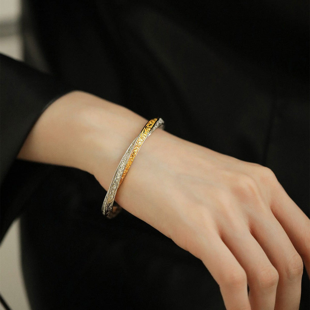 925 Sterling Sølv & 14K Forgyldt Vintage Armbånd – Unik og Raffineret Håndværk - Lilla Villa