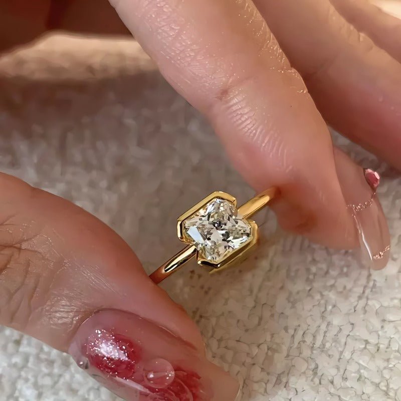 925 Sterling Sølv Åben Ring med 14K Forgyldning og Firkantet Zirkonia - Lilla Villa