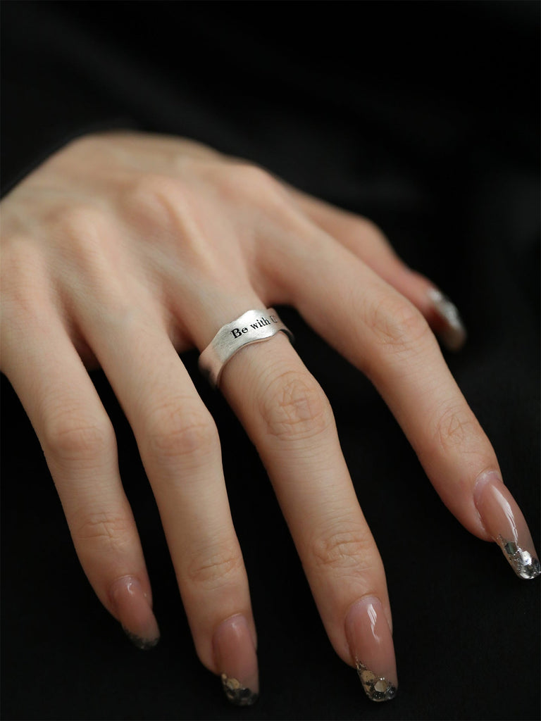 925 Sterling Sølv “Be With U” Bølgeformet Åben Ring – Justerbar & Elegant - Lilla Villa