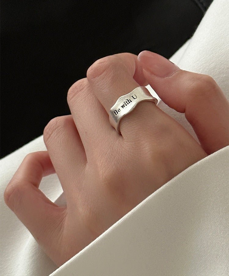 925 Sterling Sølv “Be With U” Bølgeformet Åben Ring – Justerbar & Elegant - Lilla Villa