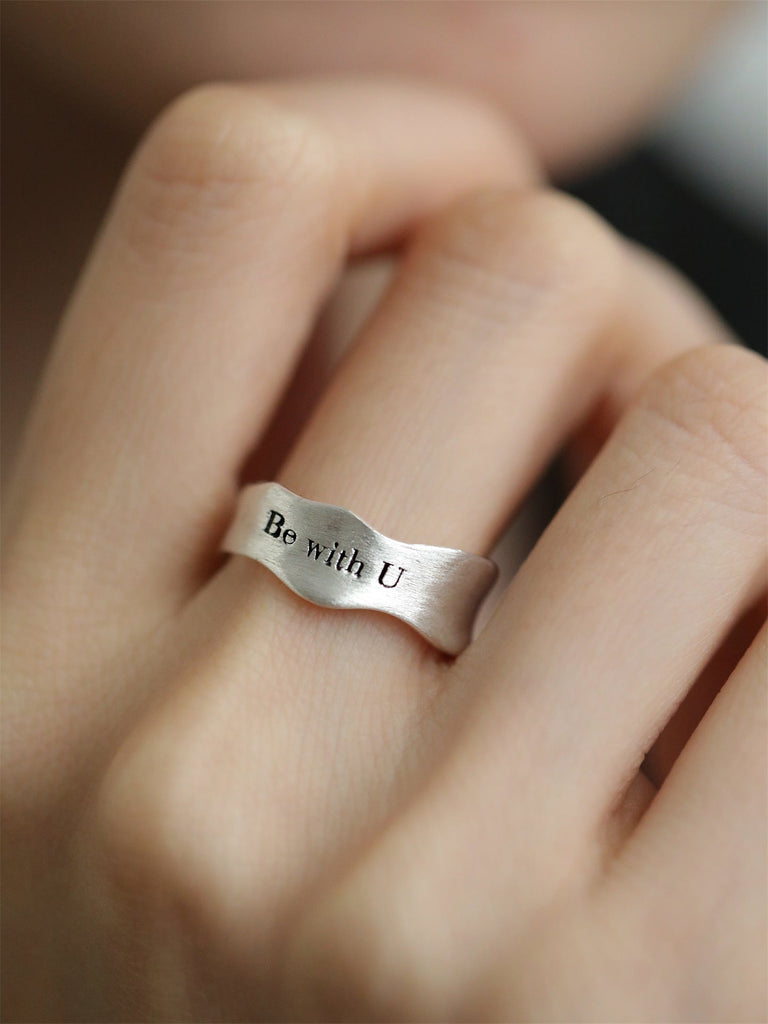 925 Sterling Sølv “Be With U” Bølgeformet Åben Ring – Justerbar & Elegant - Lilla Villa