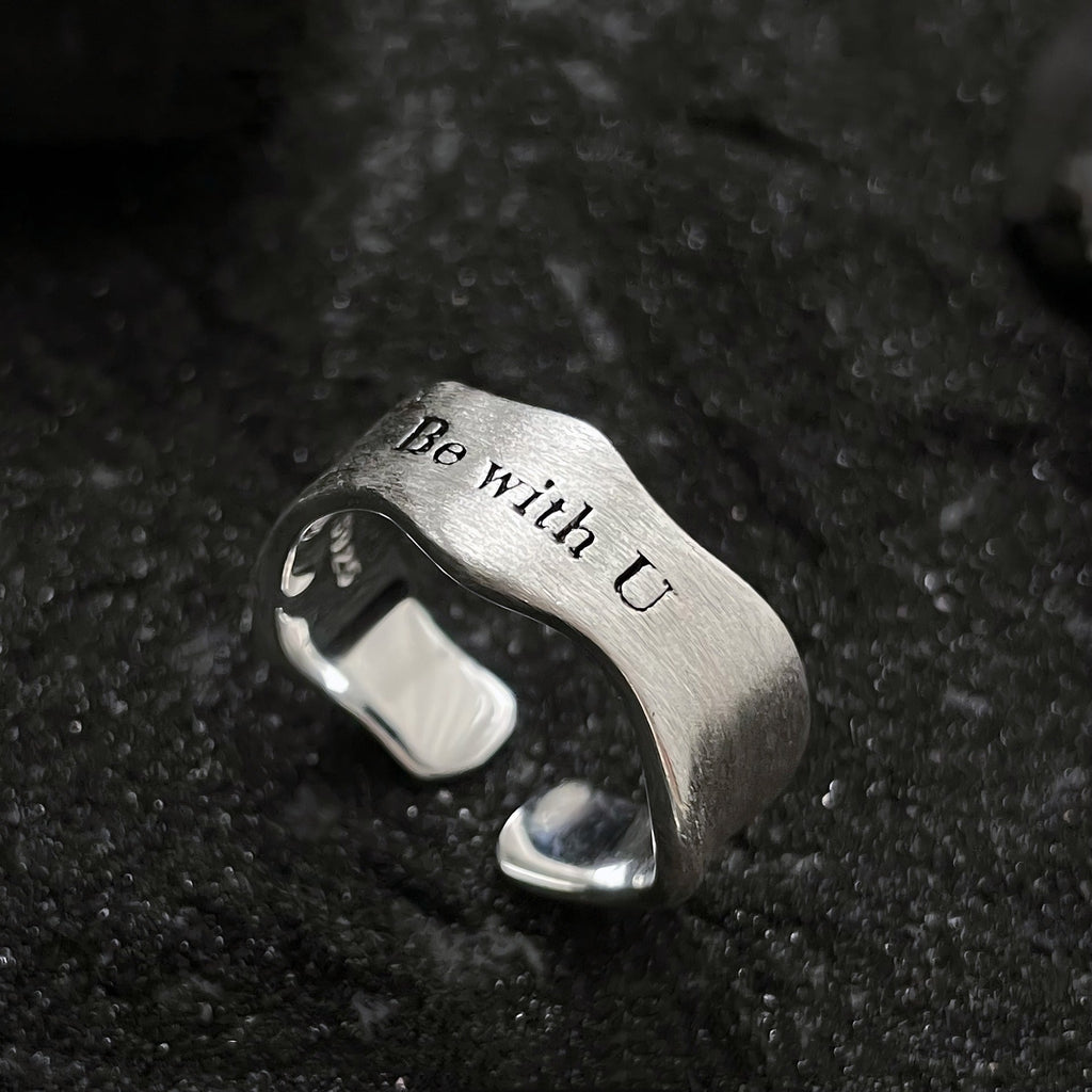 925 Sterling Sølv “Be With U” Bølgeformet Åben Ring – Justerbar & Elegant - Lilla Villa