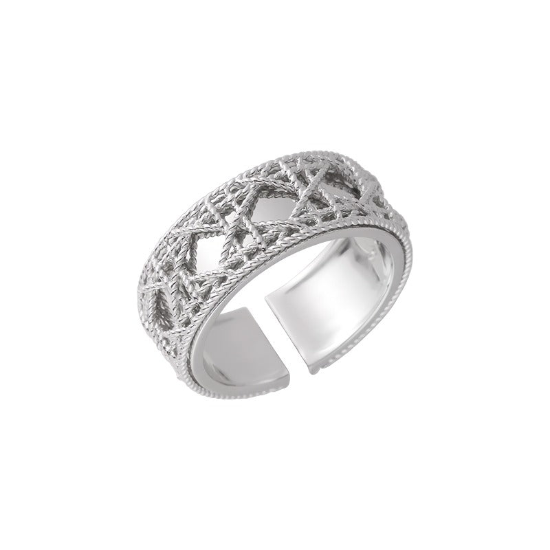 925 Sterling Sølv Bred Justerbar Ring med Udskåret Mønster – Elegant og Vintage - Inspireret Design - Lilla Villa