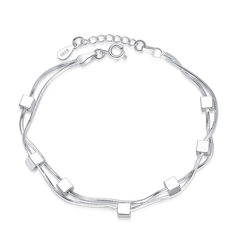 925 sterling sølv dobbeltlags armbånd med sølvterninger - Lilla Villa