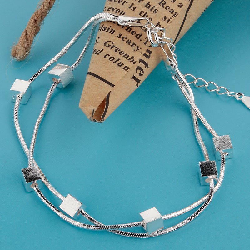 925 sterling sølv dobbeltlags armbånd med sølvterninger - Lilla Villa