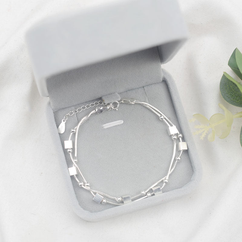 925 sterling sølv dobbeltlags armbånd med sølvterninger - Lilla Villa