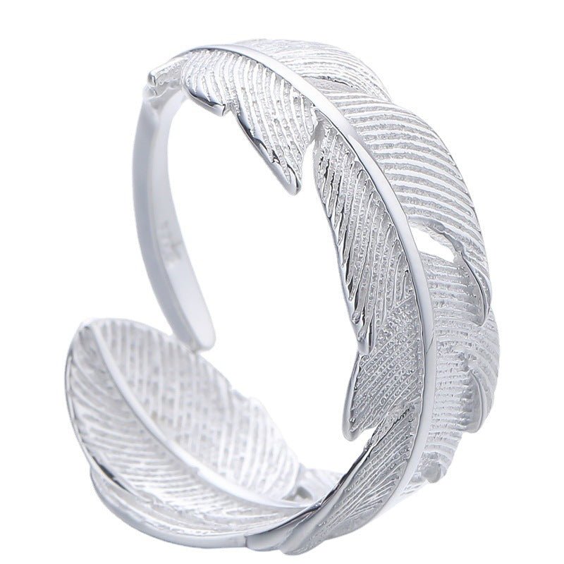 925 Sterling Sølv Justerbar Fjer Ring – Elegant og Tidløst Design - Lilla Villa