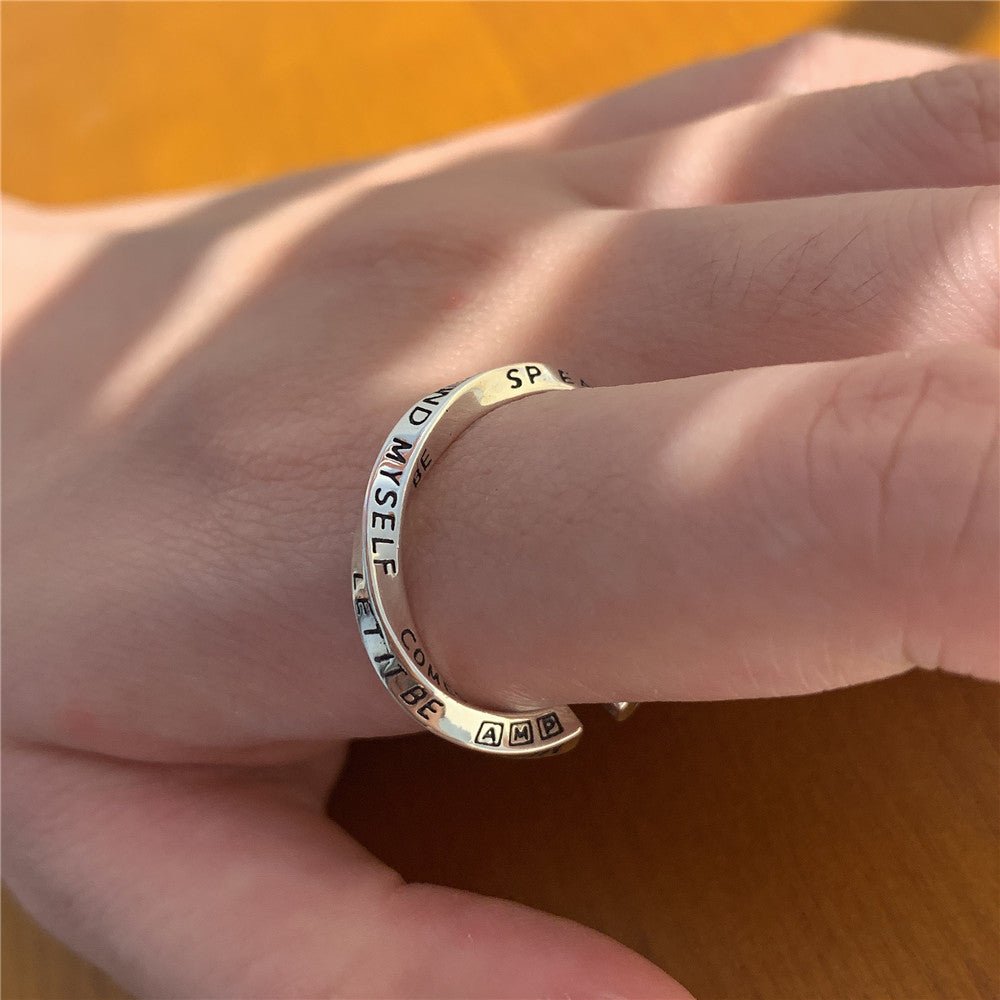 925 Sterling Sølv “Let It Be” Justerbar Ring – Inspirerende Design - Lilla Villa