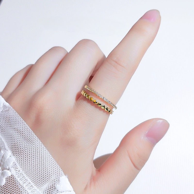 925 Sterling Sølv Minimalistisk Dobbelt Lag Åben Ring i 14K Forgyldt Guld - Lilla Villa