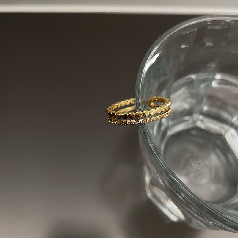 925 Sterling Sølv Minimalistisk Dobbelt Lag Åben Ring i 14K Forgyldt Guld - Lilla Villa