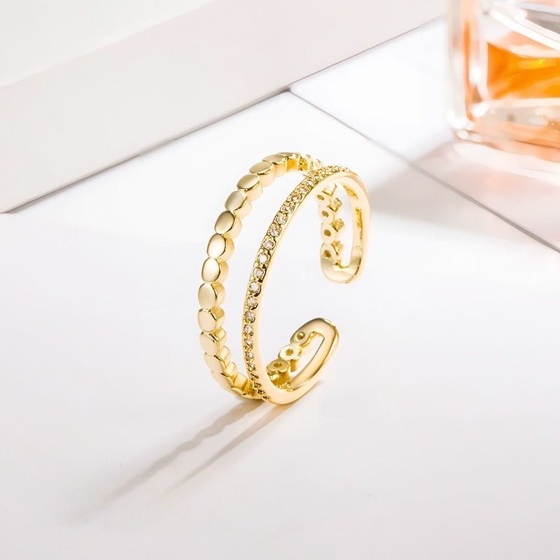 925 Sterling Sølv Minimalistisk Dobbelt Lag Åben Ring i 14K Forgyldt Guld - Lilla Villa