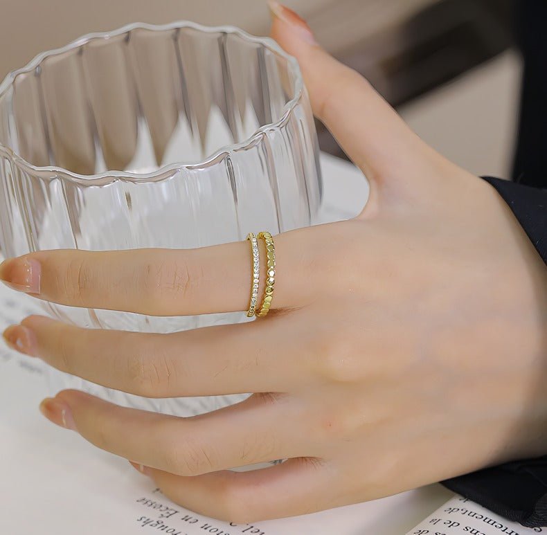 925 Sterling Sølv Minimalistisk Dobbelt Lag Åben Ring i 14K Forgyldt Guld - Lilla Villa