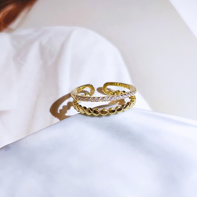 925 Sterling Sølv Minimalistisk Dobbelt Lag Åben Ring i 14K Forgyldt Guld - Lilla Villa