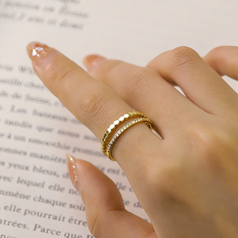 925 Sterling Sølv Minimalistisk Dobbelt Lag Åben Ring i 14K Forgyldt Guld - Lilla Villa