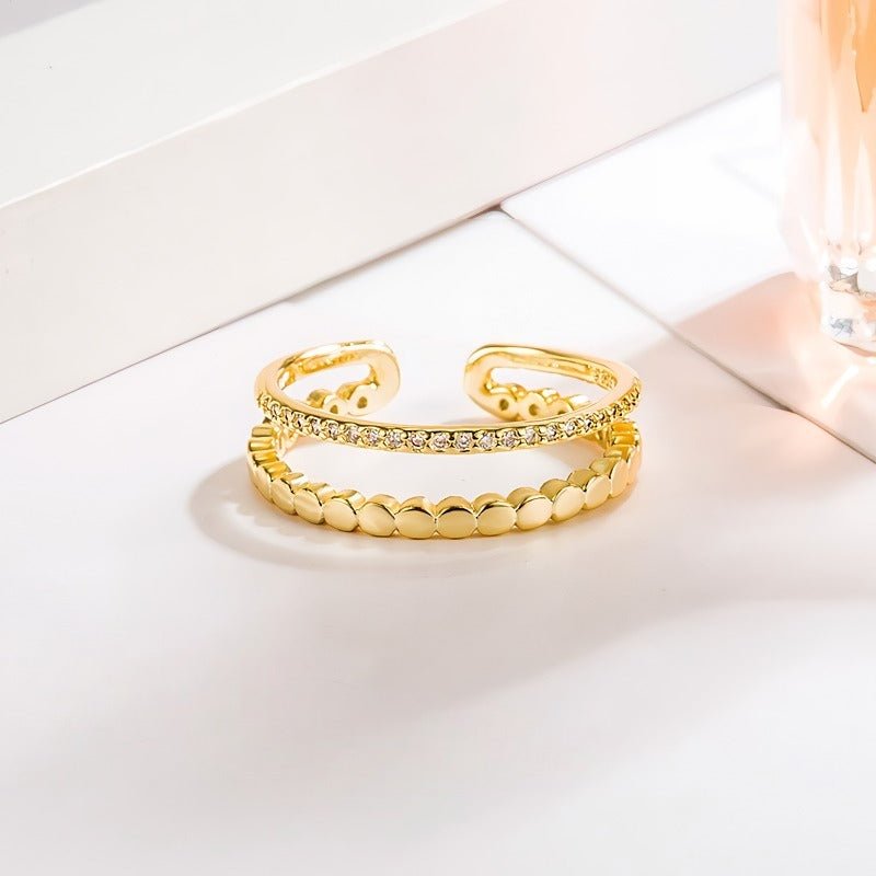 925 Sterling Sølv Minimalistisk Dobbelt Lag Åben Ring i 14K Forgyldt Guld - Lilla Villa
