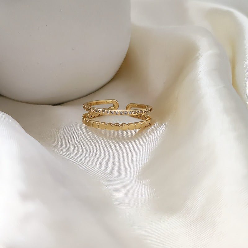 925 Sterling Sølv Minimalistisk Dobbelt Lag Åben Ring i 14K Forgyldt Guld - Lilla Villa