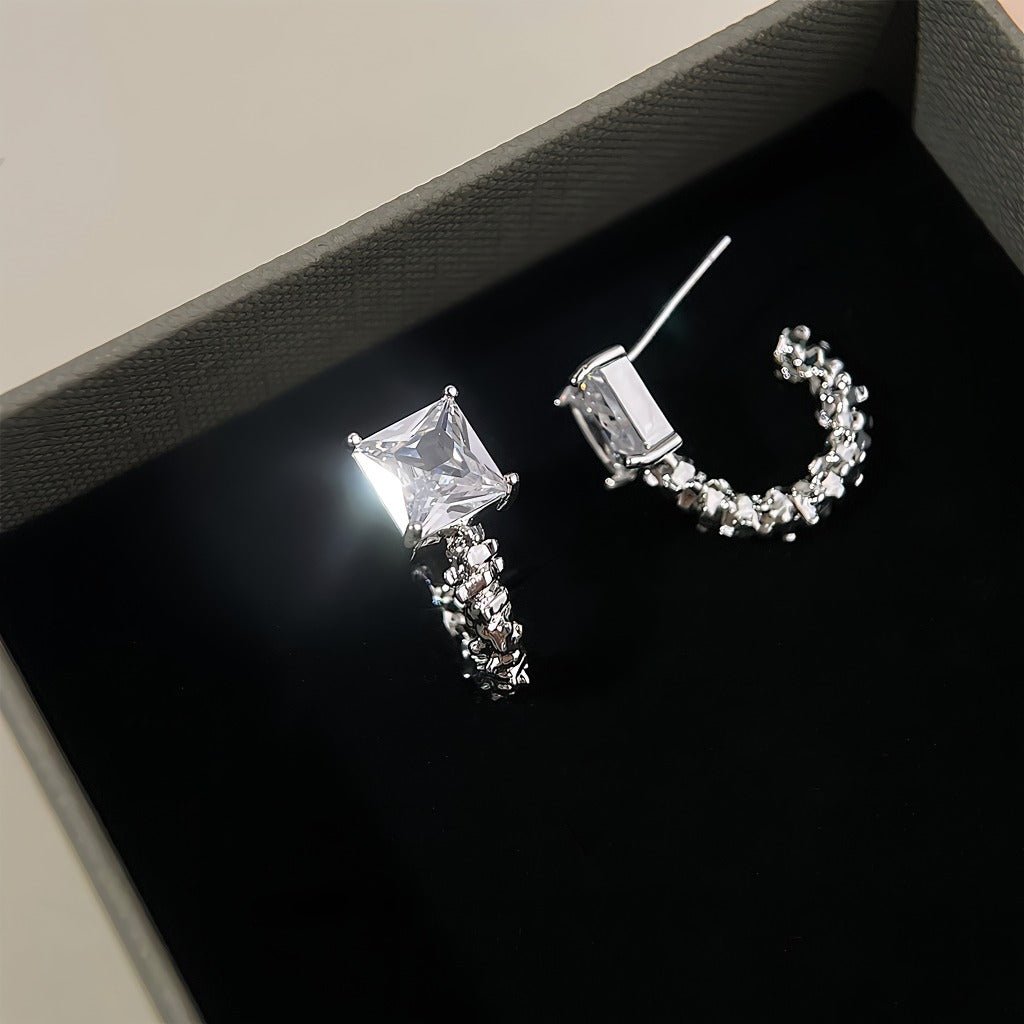 925 Sterling Sølv Nåle Elegant Kvadratiske Zirkonia Øreringe med Hvidguld Belægning - Lilla Villa