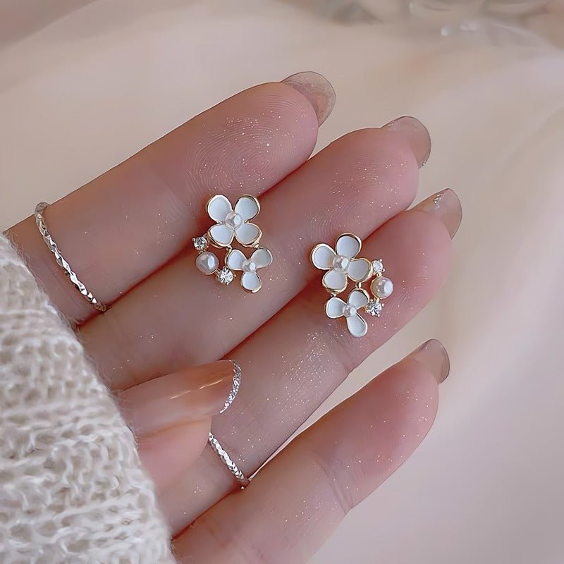 925 Sterling Sølv Nåle Forgyldte 14K Håndmalede Øreringe med Perler og Zirkonia – Elegant Osmandus Design - Lilla Villa
