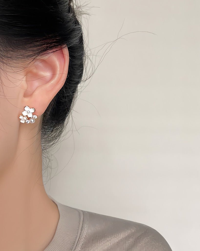 925 Sterling Sølv Nåle Forgyldte 14K Håndmalede Øreringe med Perler og Zirkonia – Elegant Osmandus Design - Lilla Villa