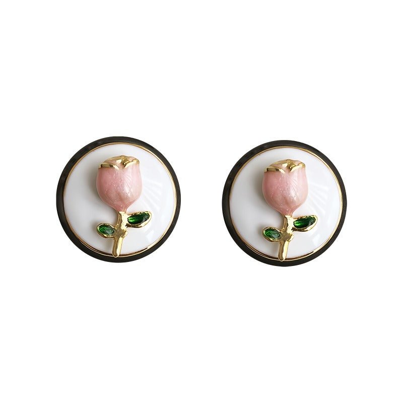 925 Sterling Sølvnål 14K Forgyldte Øreringe med Rosenblomst Detaljer – Vintage og Elegant Design - Lilla Villa
