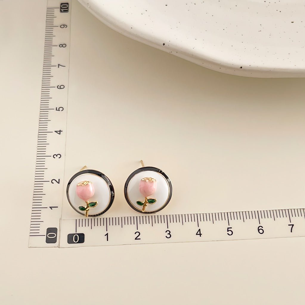 925 Sterling Sølvnål 14K Forgyldte Øreringe med Rosenblomst Detaljer – Vintage og Elegant Design - Lilla Villa