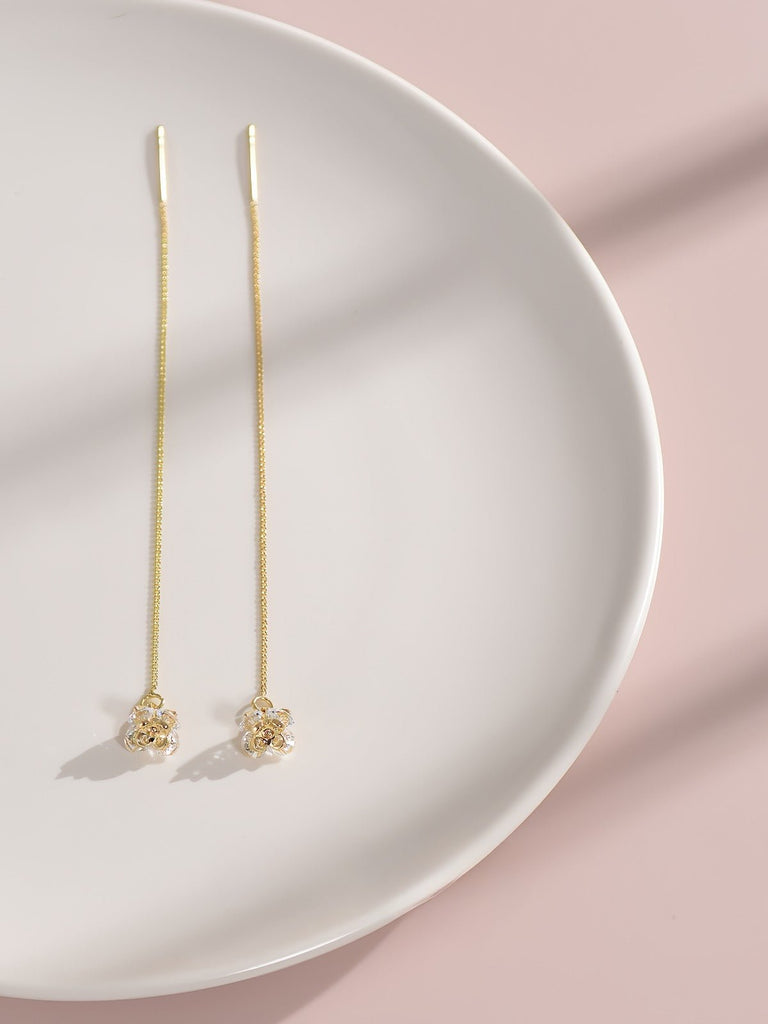 925 Sterling Sølvnåle 14K Forgyldte Ørekæder med Zirkonia – Elegant & Raffineret Design - Lilla Villa