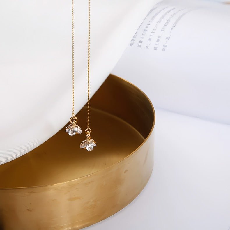 925 Sterling Sølvnåle 14K Forgyldte Ørekæder med Zirkonia – Elegant & Raffineret Design - Lilla Villa