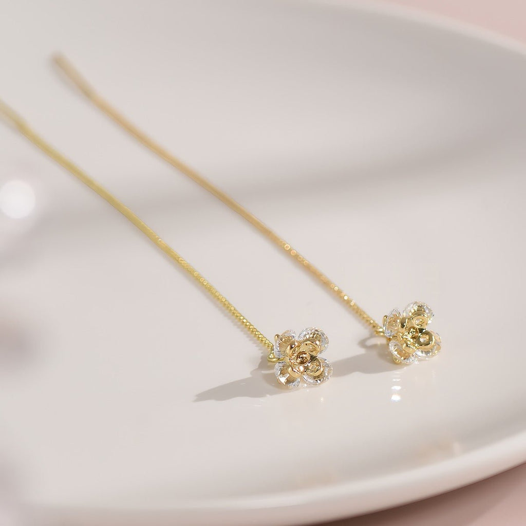 925 Sterling Sølvnåle 14K Forgyldte Ørekæder med Zirkonia – Elegant & Raffineret Design - Lilla Villa
