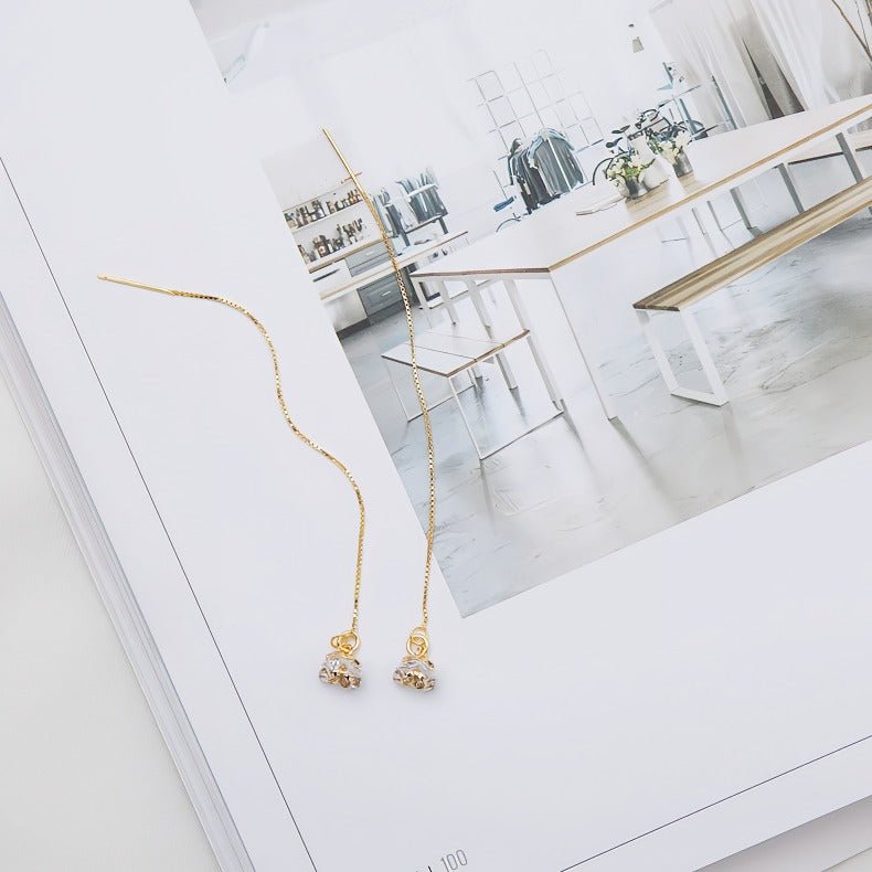 925 Sterling Sølvnåle 14K Forgyldte Ørekæder med Zirkonia – Elegant & Raffineret Design - Lilla Villa