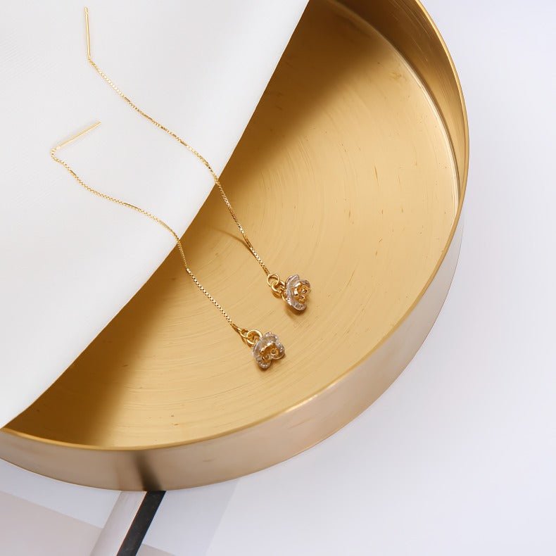 925 Sterling Sølvnåle 14K Forgyldte Ørekæder med Zirkonia – Elegant & Raffineret Design - Lilla Villa