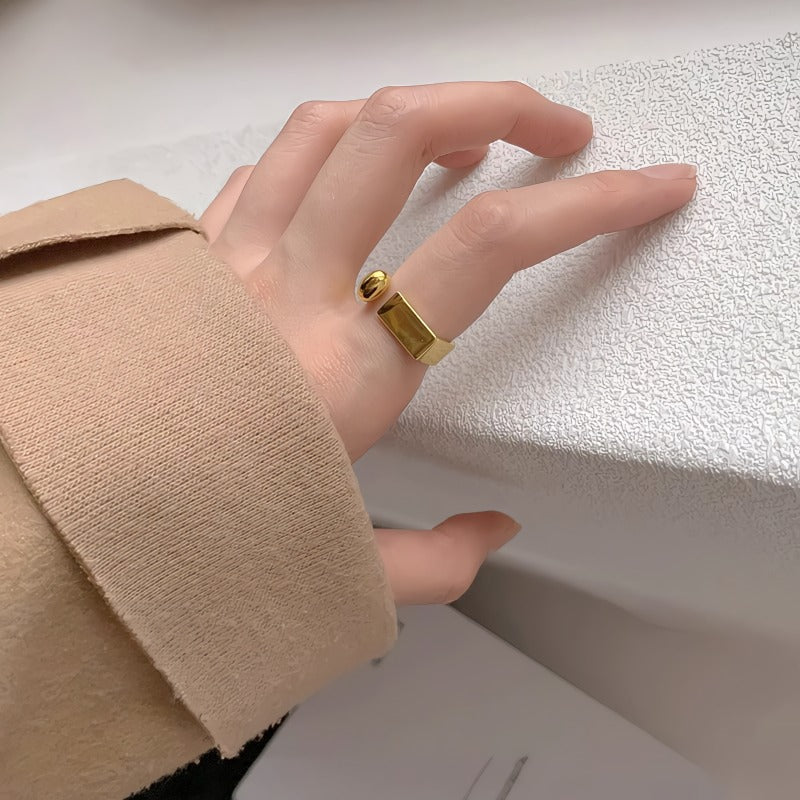 925 Sølv Forgyldt 14K Guld Geometrisk Justerbar Ring – Minimalistisk og Elegant Design