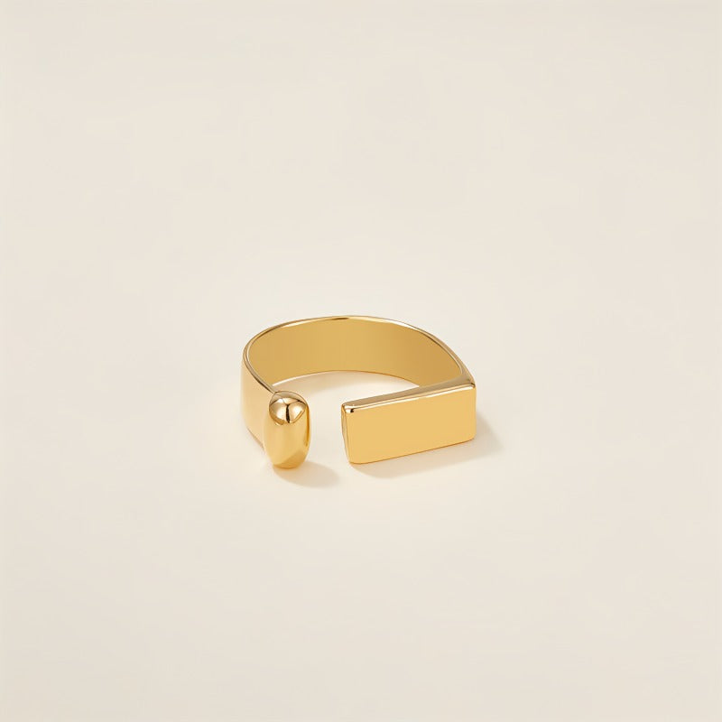 925 Sølv Forgyldt 14K Guld Geometrisk Justerbar Ring – Minimalistisk og Elegant Design