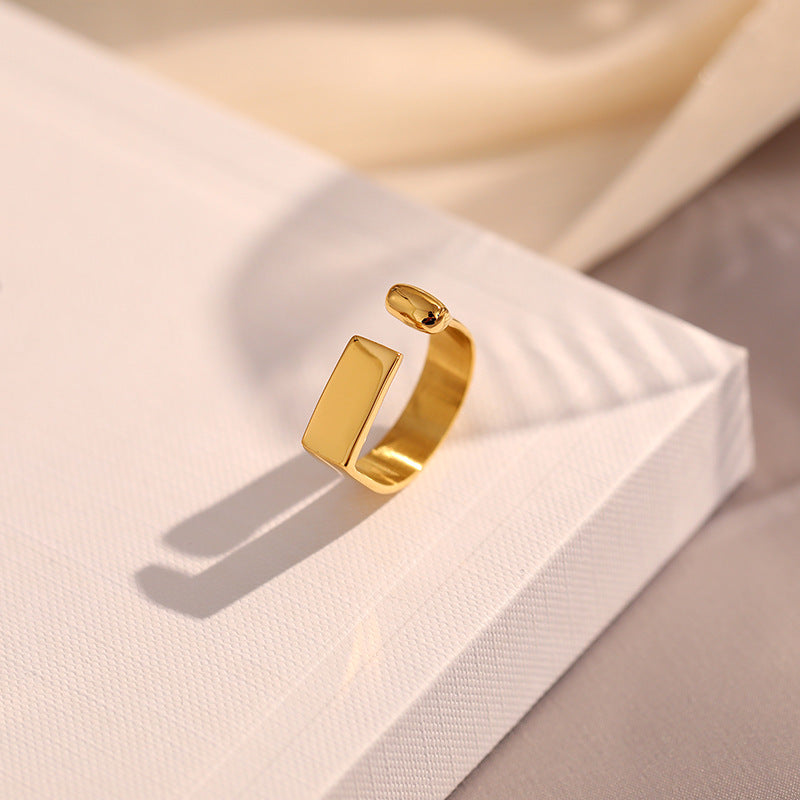 925 Sølv Forgyldt 14K Guld Geometrisk Justerbar Ring – Minimalistisk og Elegant Design