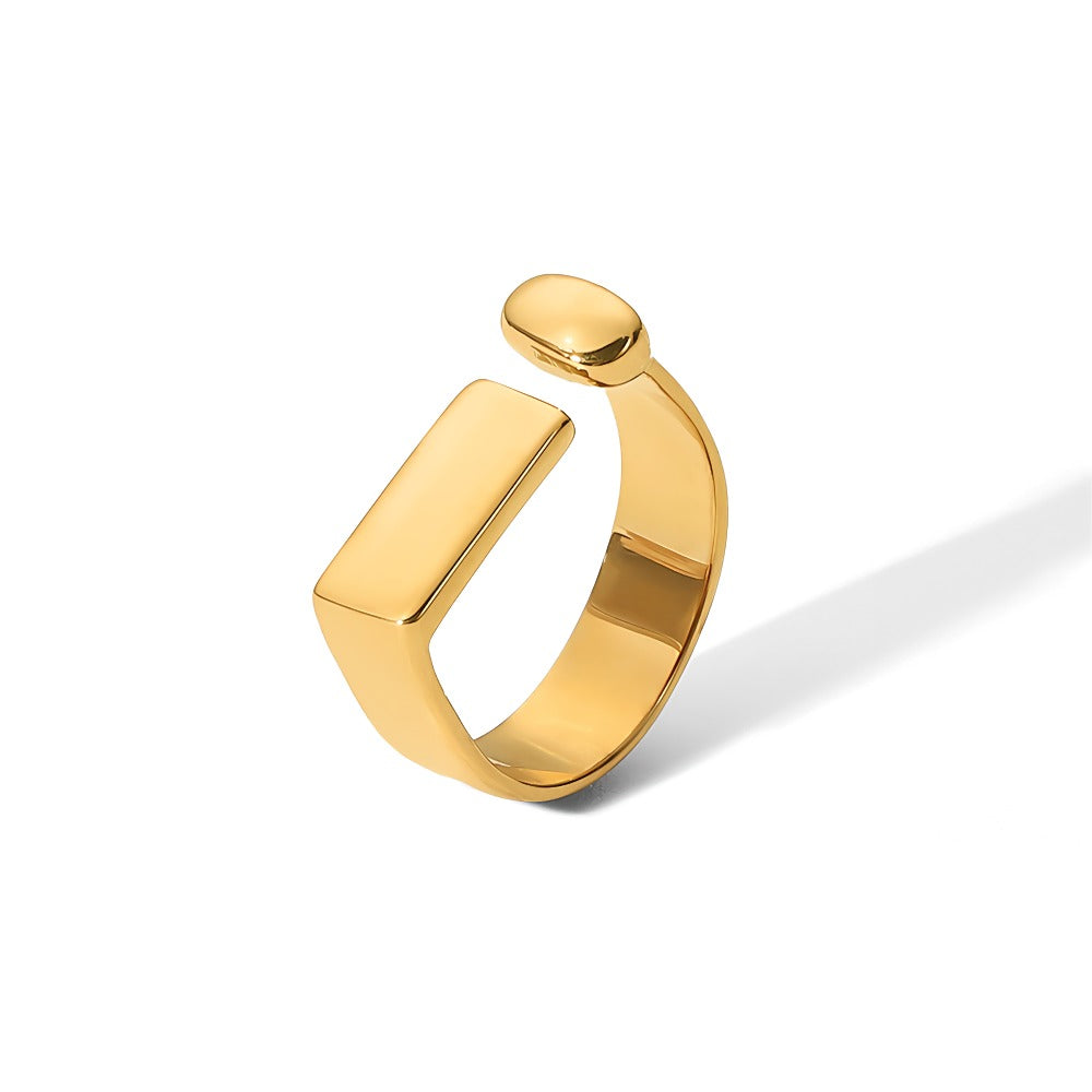 925 Sølv Forgyldt 14K Guld Geometrisk Justerbar Ring – Minimalistisk og Elegant Design