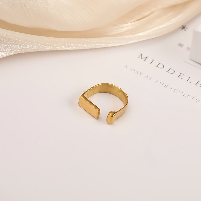 925 Sølv Forgyldt 14K Guld Geometrisk Justerbar Ring – Minimalistisk og Elegant Design