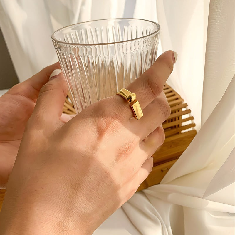 925 Sølv Forgyldt 14K Guld Geometrisk Justerbar Ring – Minimalistisk og Elegant Design