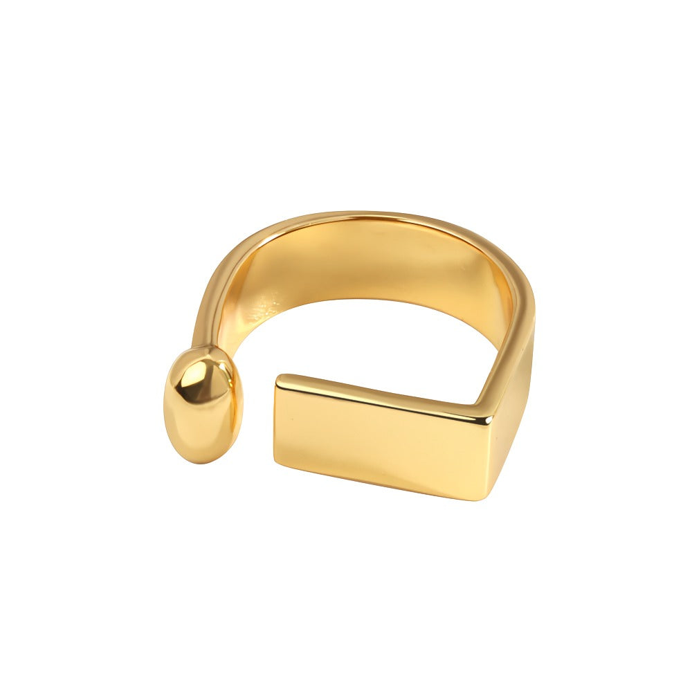 925 Sølv Forgyldt 14K Guld Geometrisk Justerbar Ring – Minimalistisk og Elegant Design