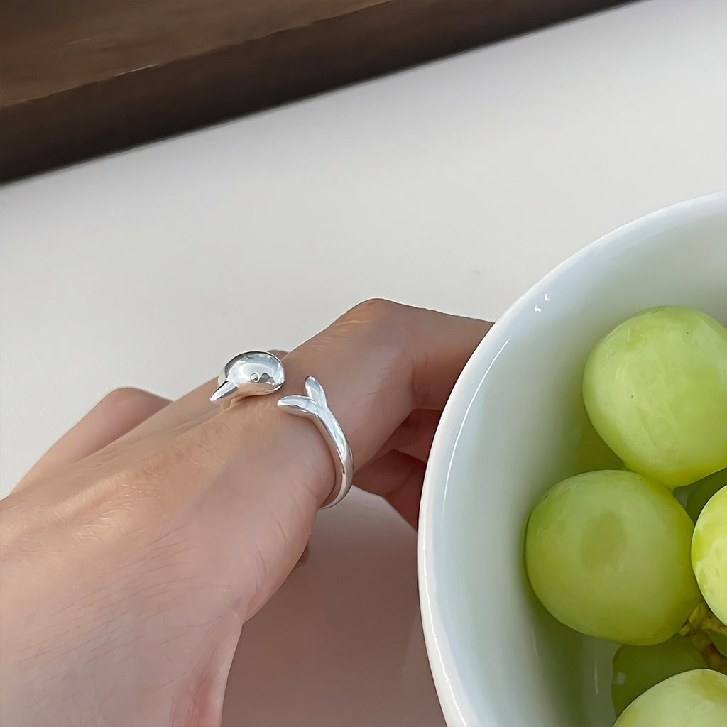 925 Sølv Justerbar Delfin Ring – Sødt og Symbolsk Design