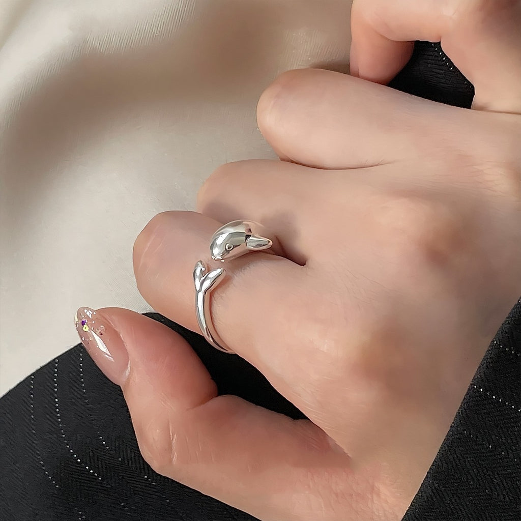 925 Sølv Justerbar Delfin Ring – Sødt og Symbolsk Design