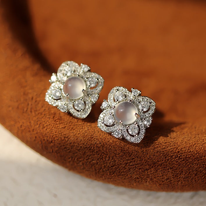 925 Sølv Nål Vintage Øreringe i Hvidguld Belægning med Zirkonia & Resin – Elegant Blomsterdesign