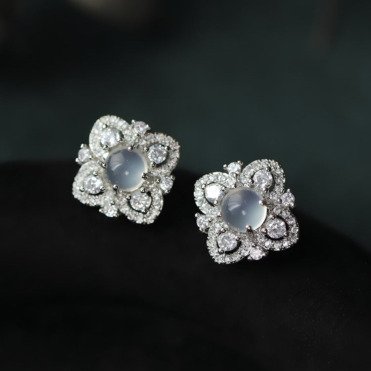 925 Sølv Nål Vintage Øreringe i Hvidguld Belægning med Zirkonia & Resin – Elegant Blomsterdesign