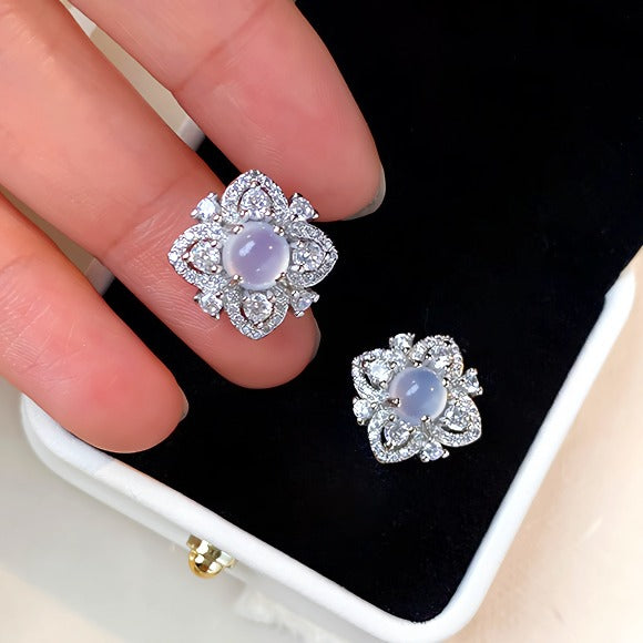 925 Sølv Nål Vintage Øreringe i Hvidguld Belægning med Zirkonia & Resin – Elegant Blomsterdesign