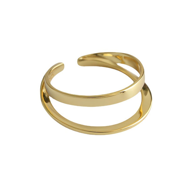 925 Sterling Sølv Dobbeltrækket Åben Ring med 14K Forgyldning