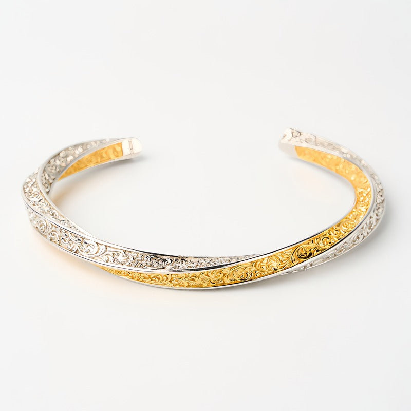925 Sterling Sølv & 14K Forgyldt Vintage Armbånd – Unik og Raffineret Håndværk